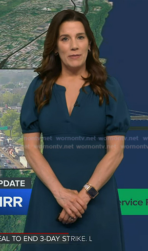 Heather's teal blue puff sleeve dress on Good Morning America