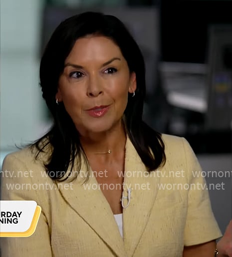 Meg Oliver's yellow tweed short sleeve jacket on CBS Mornings