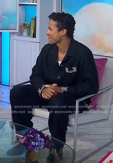 Jaafar Jackson's black embroidered shirt on Today