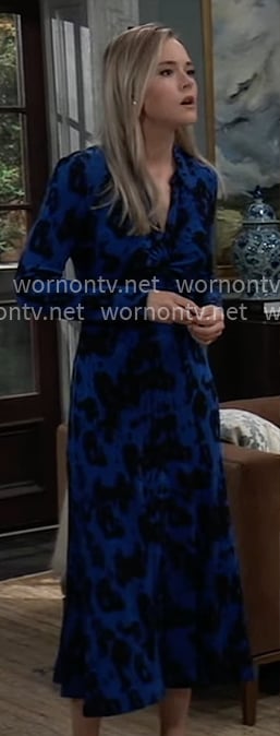 Jacinda's blue printed midi dress on General Hospital