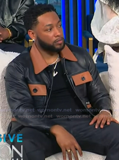Jacob Latimore's black leather jacket on Tamron Hall Show