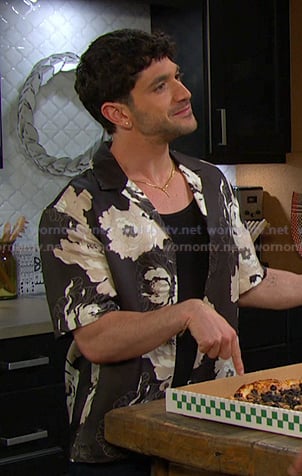 Javi's black floral shrot sleeve shirt on Days of our Lives