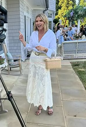 Jenna's white floral lace skirt and sandals on Today