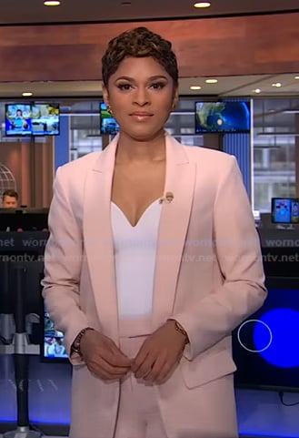 Jericka's pink pant suit on CBS Evening News