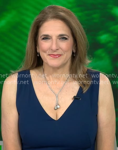 Jill Schlesinger's navy and black colorblock v-neck dress on CBS Mornings