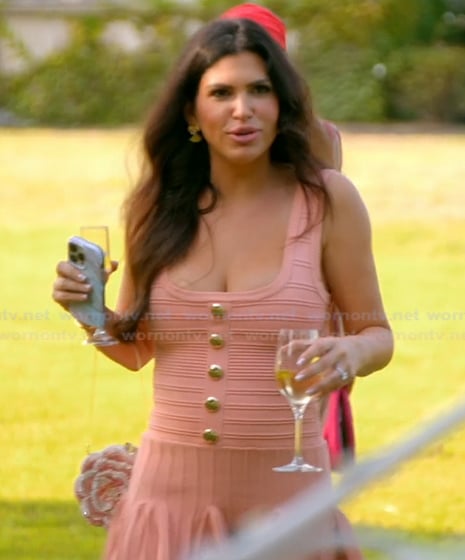 Jo-Ellen's pink ribbed mini dress on The Real Housewives of Rhode Island