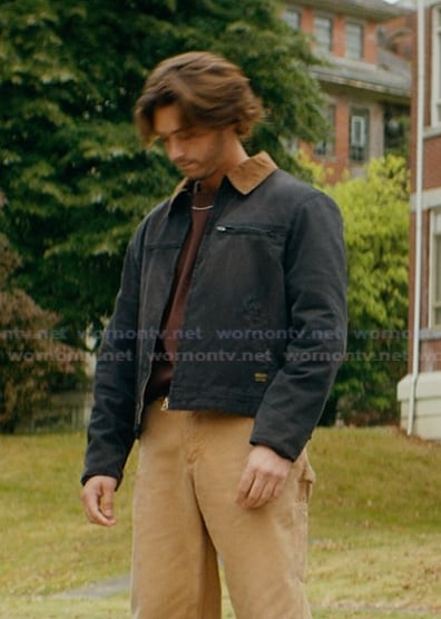 John's black contrast collar jacket on Off Campus