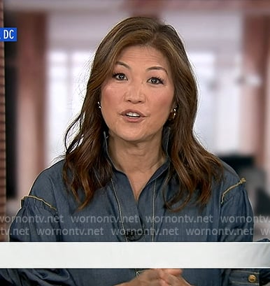 Juju's denim dress with yellow stitching on Good Morning America