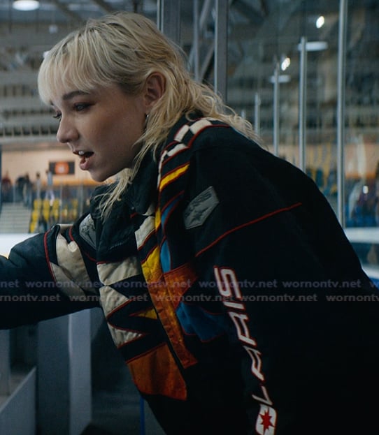 Jules' black ski jacket on Off Campus