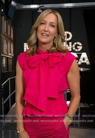 Lara's pink tie neck smocked top on Good Morning America