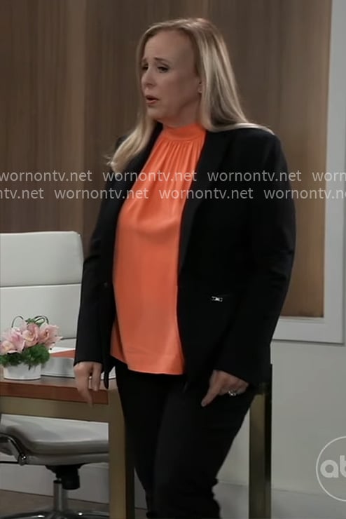 Laura's black zip-pocket blazer on General Hospital