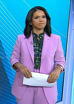 Laura's green printed top and pink suit on Today
