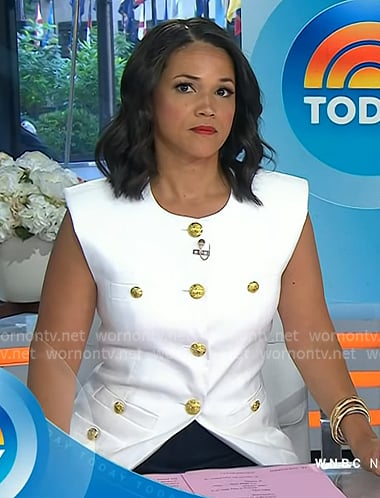 Laura's white vest with gold buttons on Today