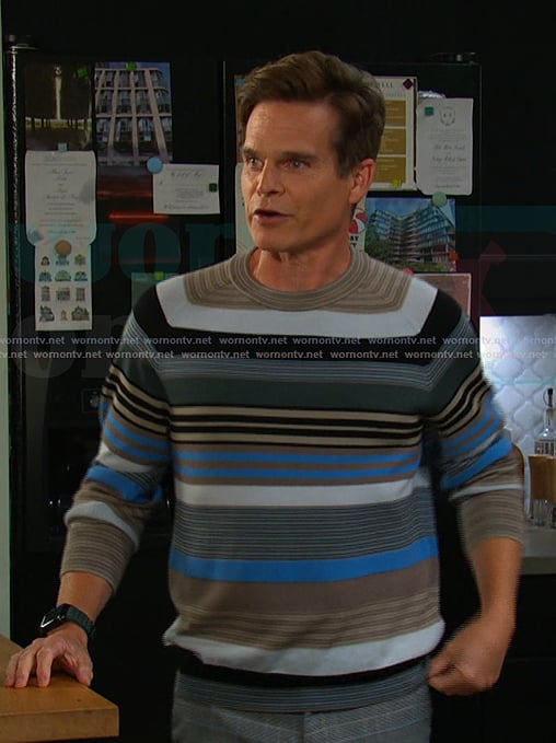 Leo's blue striped sweater on Days of our Lives