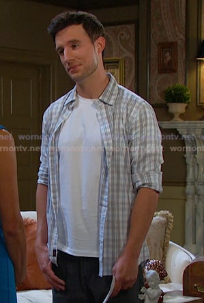 Liam's grey plaid button down shirt on Days of our Lives