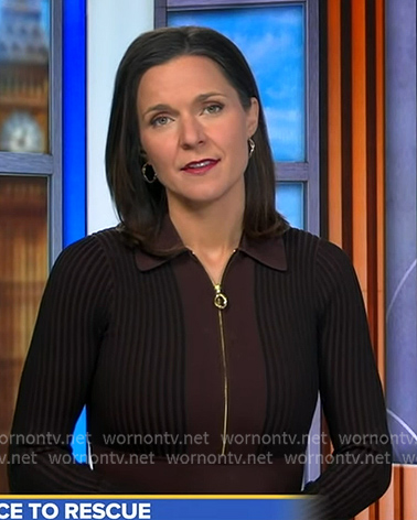 Maggie's brown striped half-zip knit dress on Good Morning America