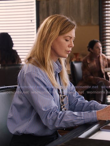 Meredith's blue striped shirt on Greys Anatomy