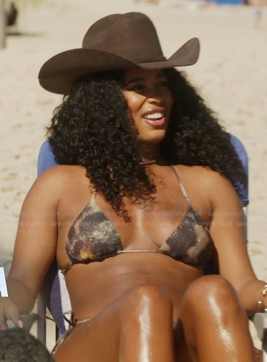Mia's metallic camo print bikini on Summer House