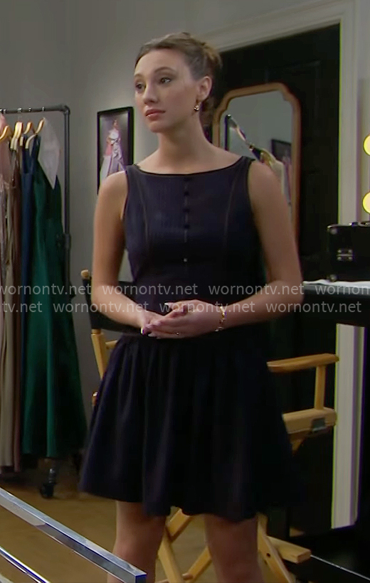 Miss Dylan's navy blue pinstripe dress on The Bold and the Beautiful