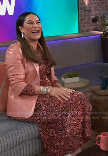 Morgan Radford's paisley print top and skirt and jacket on The Kelly Clarkson Show