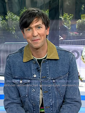 Nicholas Braun's print sweater and denim jacket on Today