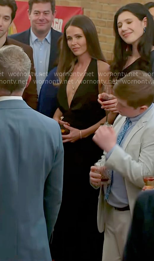 Novak's black halter neck dress on Chicago Fire