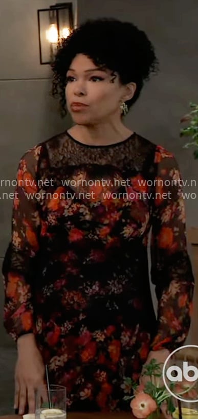 Portia's floral and lace panel dress on General Hospital