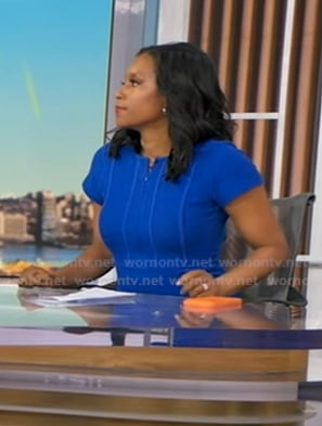 Rachel's blue textured dress on Good Morning America