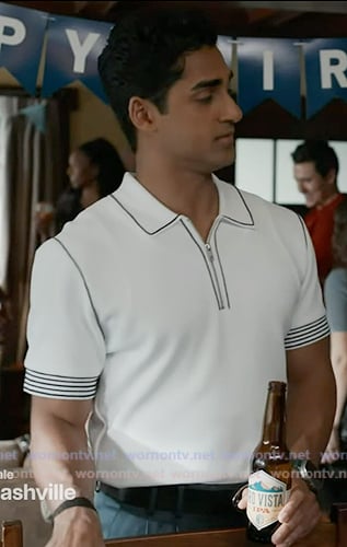 Ravi's white striped zip polo on 9-1-1