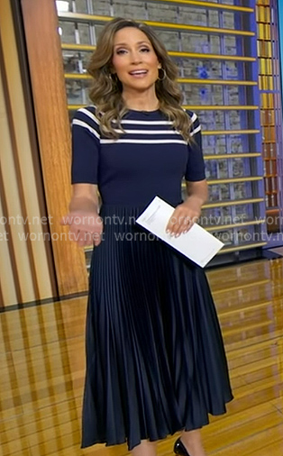 Rhiannon's navy stripe pleated dress on Good Morning America