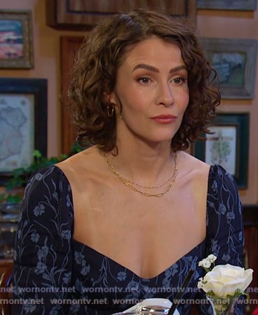 Sarah's navy floral sweethert mini dress on Days of our Lives
