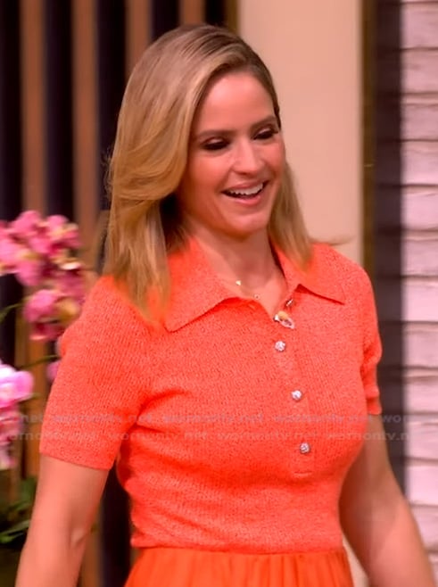 Sara's orange knit polo and skirt on The View