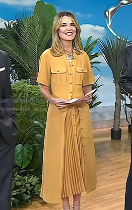 Savannah's beige pleated midi dress on Today