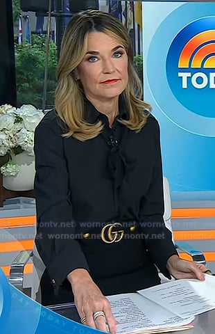 Savannah's black tie neck blouse and skirt on Today