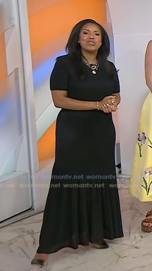 Sheinelle's black pleated knit maxi dress on Today