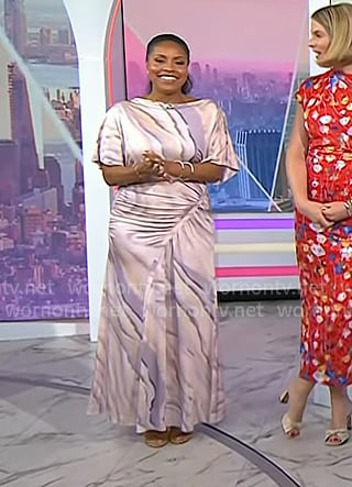 Sheinelle's pink abstract print ruched dress on Today