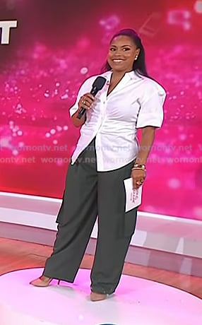 Sheinelle's white ruched shirt and green cargo pants on Today