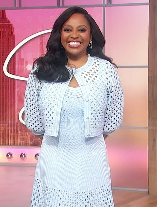 Sherri's blue cutouts dress and cardigan on Sherri