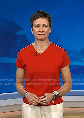 Stephanie's red v-neck short sleeve sweater on Today