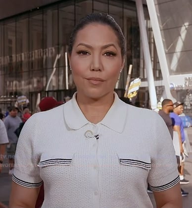 Stephanie's white knit short sleeve top on Good Morning America