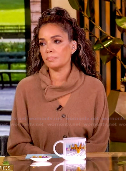 Sunny's beige scarf neck cardigan on The View