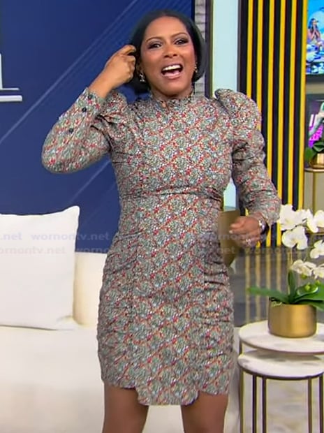Tamron's floral print puff sleeve mini dress on Tamron Hall Show