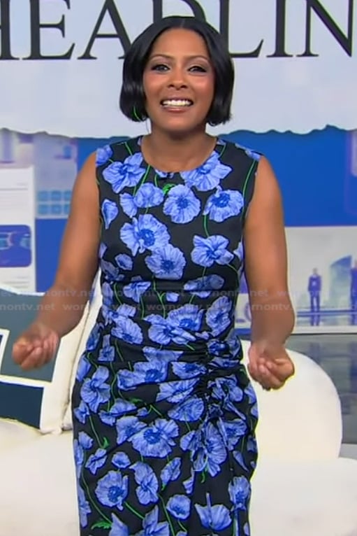 Tamron's floral print ruched dress on Tamron Hall Show