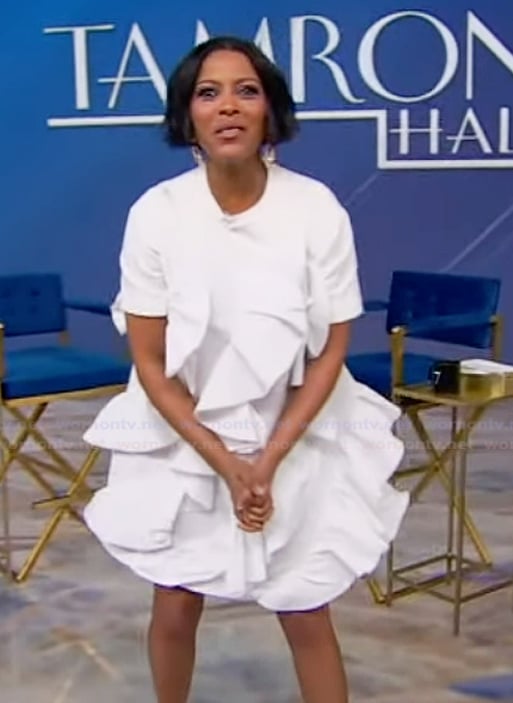 Tamron's white ruffle tee dress on Tamron Hall Show