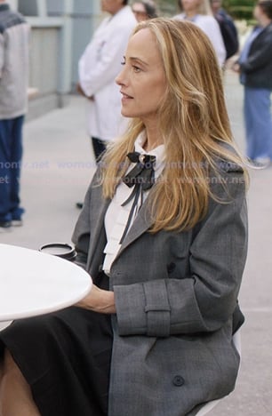 Teddy's white blouse and grey plaid coat on Greys Anatomy