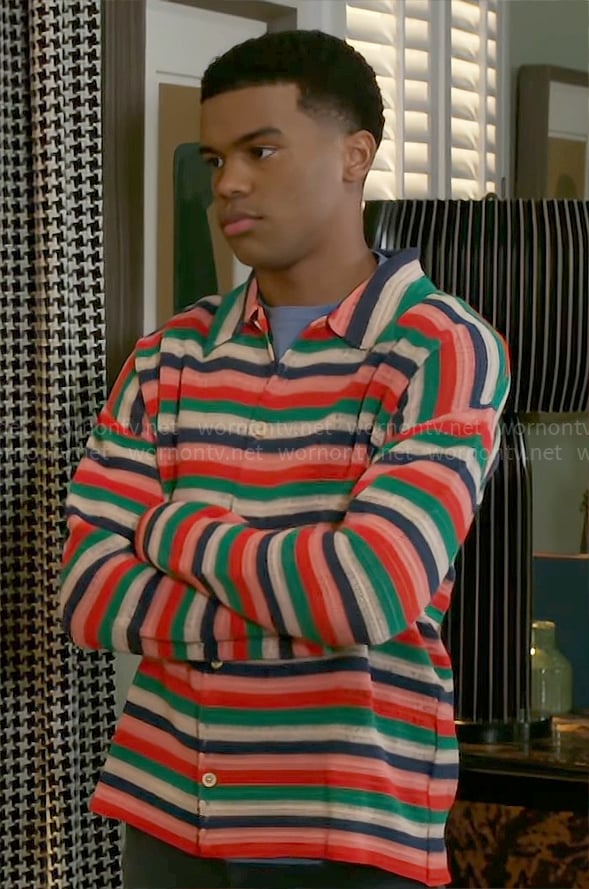 Tyrell's striped knit shirt on Beyond the Gates