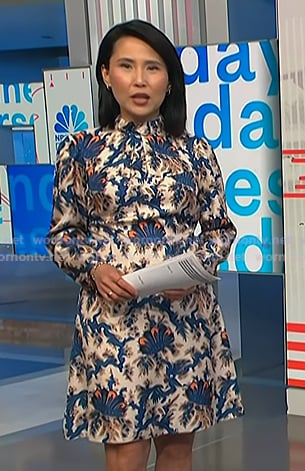 Vicky's printed mock neck dress on NBC News Daily