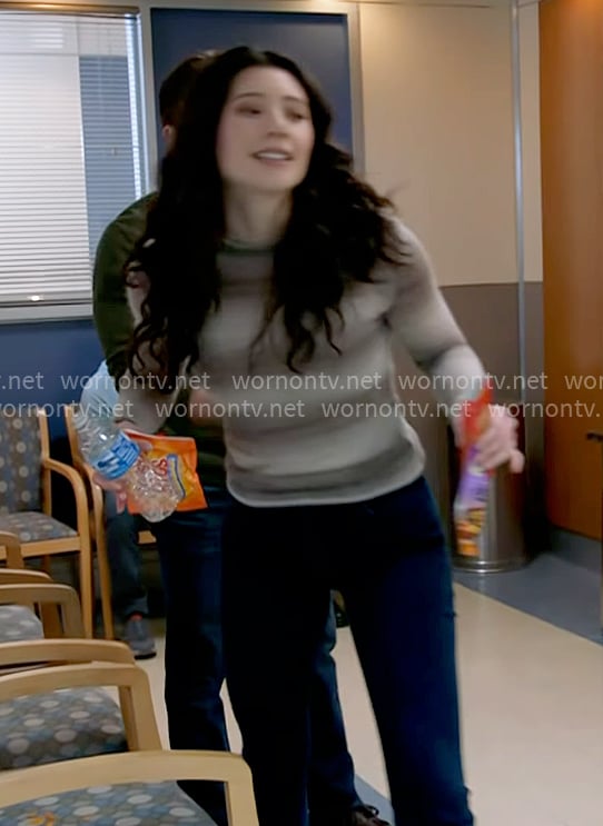 Violet's taupe stripe sweater on Chicago Fire
