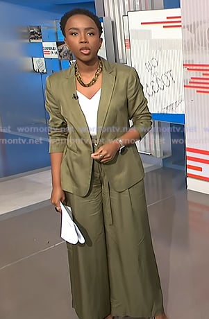 Zinhle's green blazer and wide-leg pants on NBC News Daily