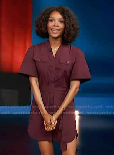 Zuri's burgundy tie waist dress on Access Hollywood